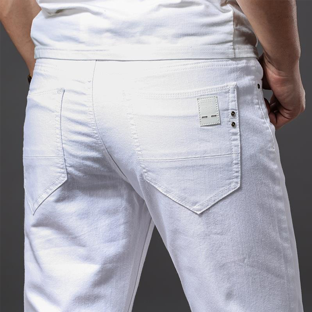 Men'S Fashion For 60 Year Old - Men White Jeans Elasticity Straight Slim