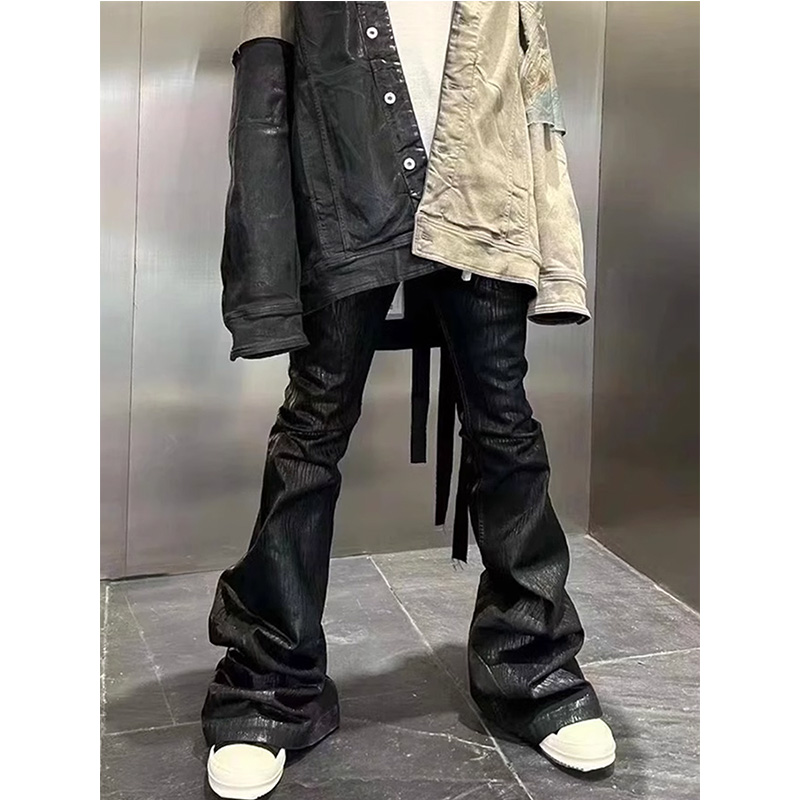 Men'S Fashion With Baggy Jeans - Fashion Streetwear Black Wax Leather Strecth