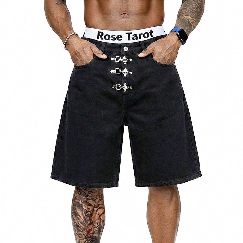 Men'S Fashion With Baggy Jeans - Metal Buckle Short Baggy Jeans Men