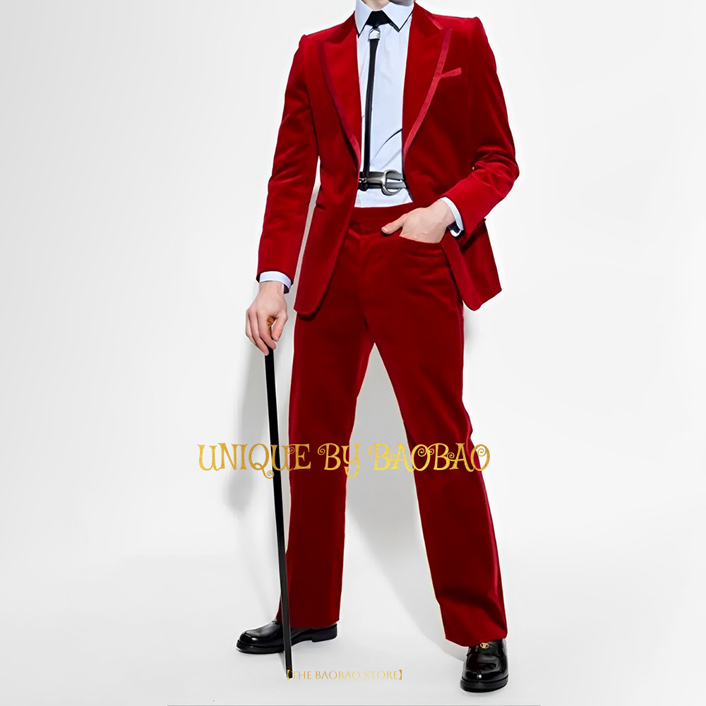 Men'S Fashion Xmas Party - Men's Red Velvet 2 Piece Suit
