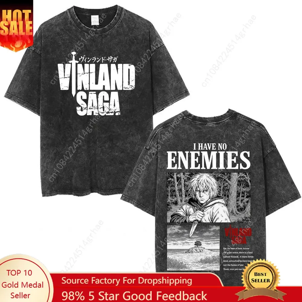 Men'S Fashion Oversized T Shirt - Vintage Washed Anime Vinland Saga Thorfinn