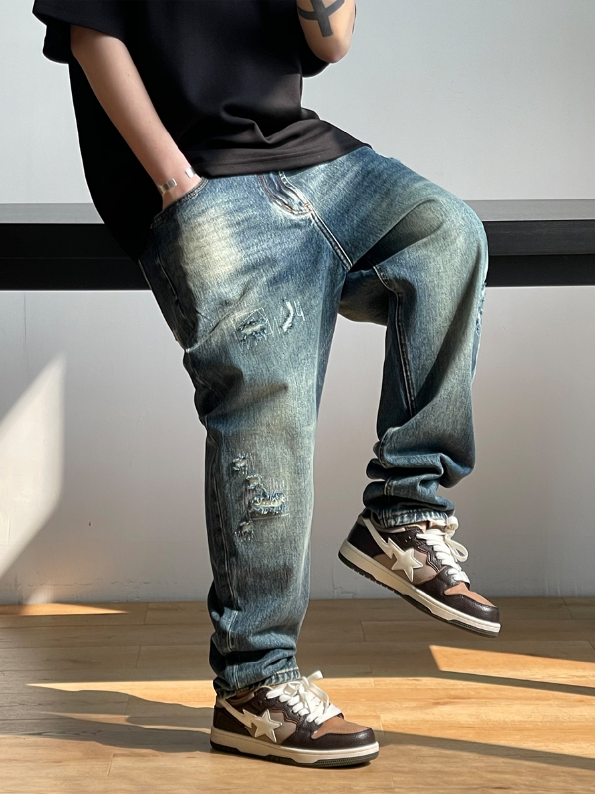 Korean Fashion Ripped Baggy Je - Men'S Fashion With Baggy Jeans recension och pris