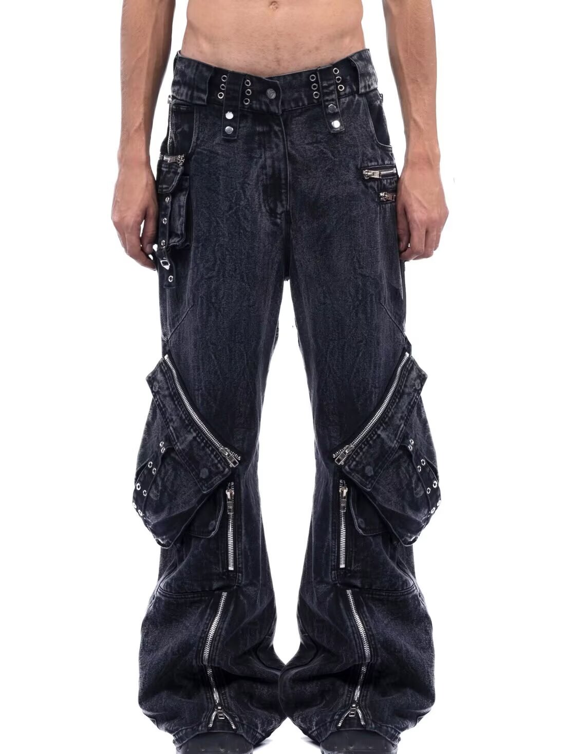 Y2K Black Gothic Punk Multi-Po - Men'S Fashion With Baggy Jeans recension och pris