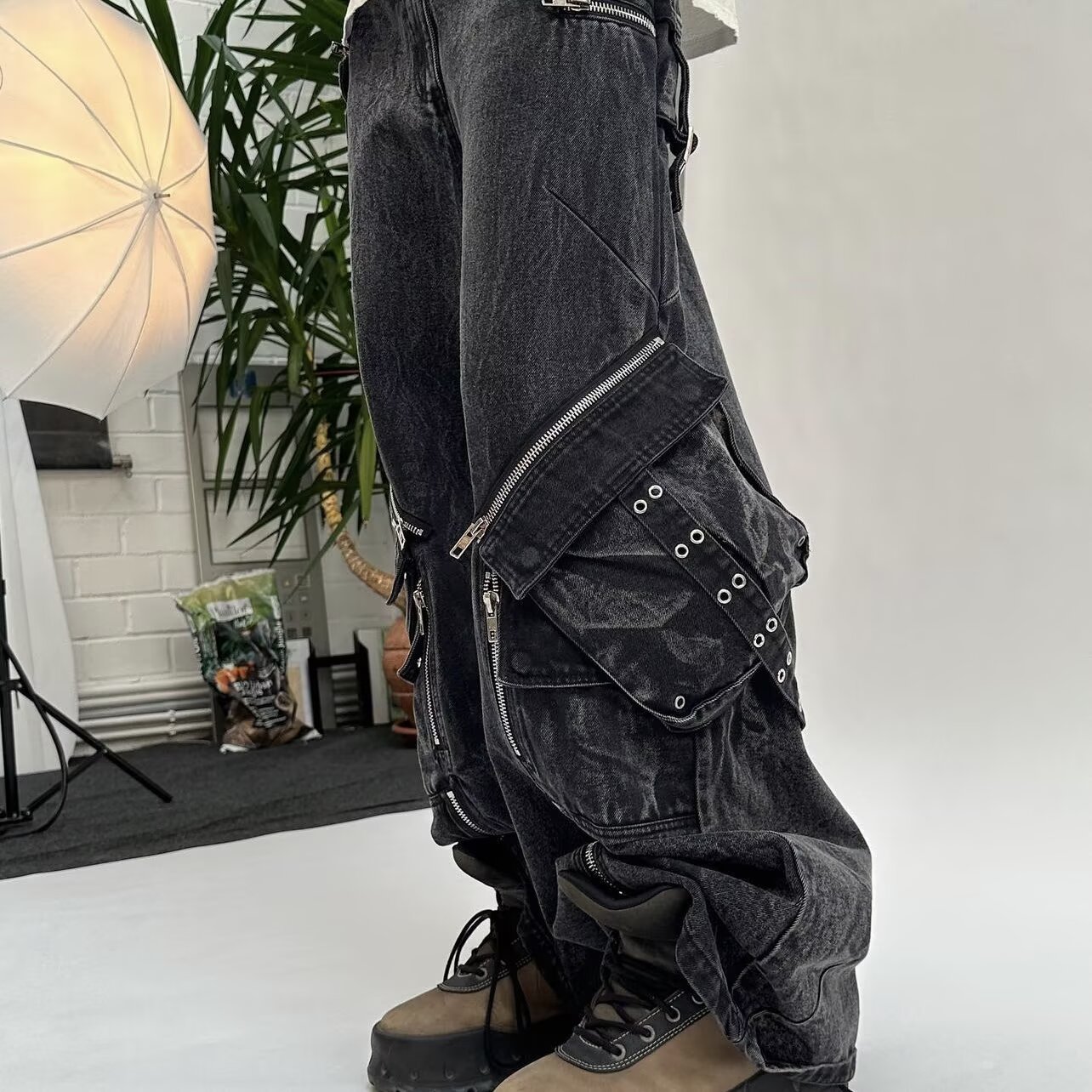 Y2K Black Gothic Punk Multi-Po - Men'S Fashion With Baggy Jeans recension och pris