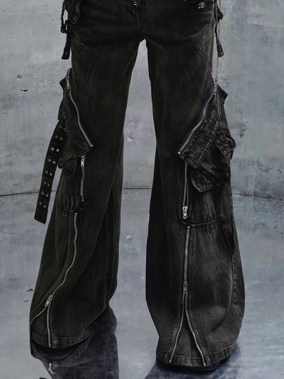 Y2K Black Gothic Punk Multi-Po - Men'S Fashion With Baggy Jeans recension och pris