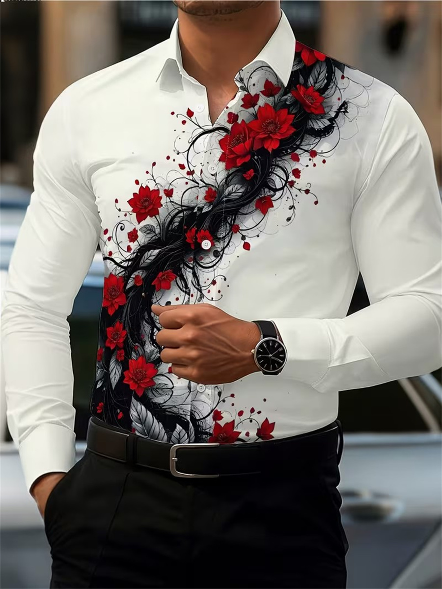 Men's Red Rose Print Long-Slee - Men'S Fashion Course recension och pris