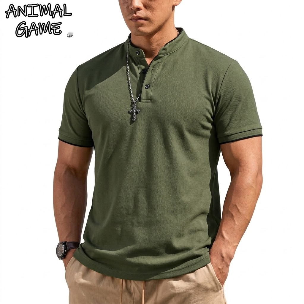 Summer Short Sleeve Henley Shi - Men'S Fashion Polo Shirt recension och pris