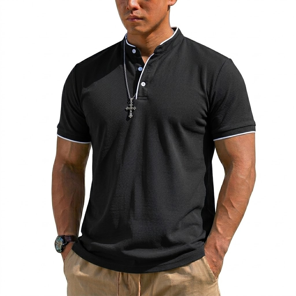 Summer Short Sleeve Henley Shi - Men'S Fashion Polo Shirt recension och pris