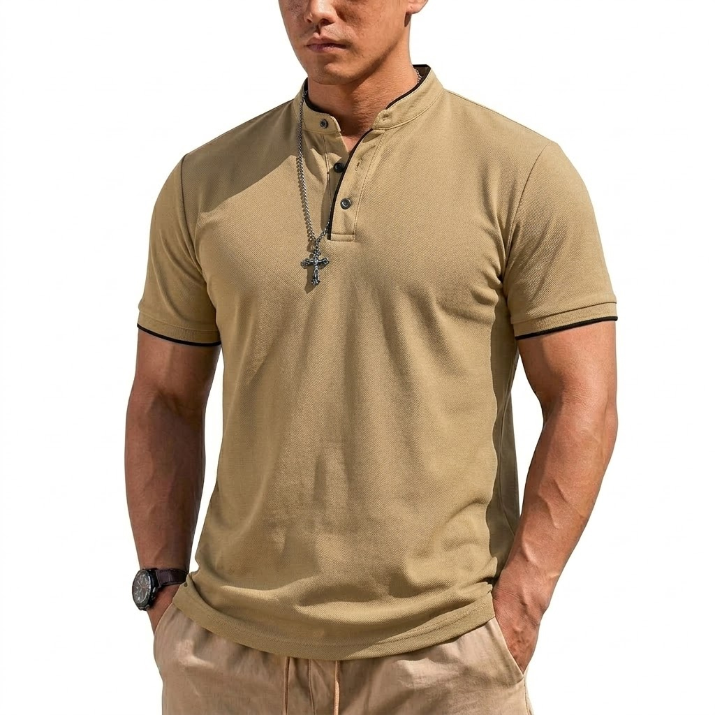 Summer Short Sleeve Henley Shi - Men'S Fashion Polo Shirt recension och pris