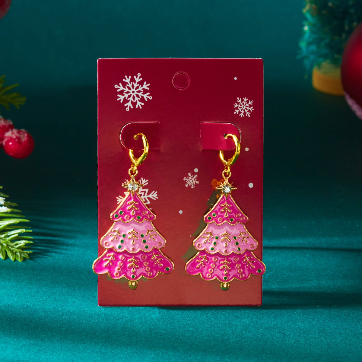 Christmas Earrings Pink Enamel - Men'S Fashion Xmas Party recension och pris